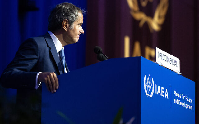 Rafael Grossi, Director General of the International Atomic Energy Agency (IAEA) addresses delegates during the 69th regular plenary session of the IAEA at its headquarters in Vienna, Austria on September 15, 2025. (Joe Klamar/AFP) Rafael Grossi, Director General of the International Atomic Energy Agency (IAEA) addresses delegates during the 69th regular plenary session of the IAEA at its headquarters in Vienna, Austria on September 15, 2025. (Joe Klamar/AFP)