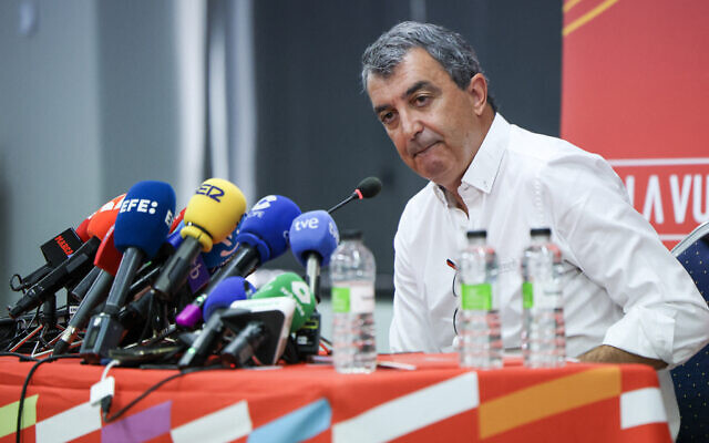Vuelta a Espana director Javier Guillen gives a press conference in Madrid on September 15, 2025. (Thomas COEX / AFP) Vuelta a Espana director Javier Guillen gives a press conference in Madrid on September 15, 2025. (Thomas COEX / AFP)