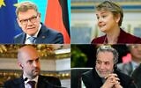 This combination of pictures shows (from top L to down R) German Foreign Minister Johann Wadephul, Britain's Foreign Secretary Yvette Cooper, France's Minister for Europe and Foreign Affairs Jean-Noel Barrot, and Iran's Foreign Minister Abbas Araghchi .(AFP)