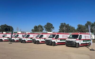 Ambulances donated by Saudi Arabia arrive in Damascus on September 7, 2025, as part of the Saudi aid campaign to Syria (Haitham EL-TABEI / AFP)