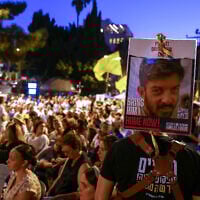Hostage families and supporters hold a sit-in protest next to Prime Minister Benjamin Netanyahu's residence in Jerusalem, 

Friends and relatives of Israeli hostages held captive by Palestinian militants in the Gaza Strip since the October 7, 2023 attacks, stage a sit-in protest next to prime minister's residence in Jerusalem, calling for their release ahead of the Jewish New Year on September 22, 2025. (Photo by HAZEM BADER / AFP)