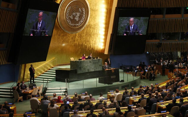 United Nations Secretary-General António Guterres addresses the UN General Assembly during the 80th session of the annual event on September 23, 2025, in New York City. (SPENCER PLATT / Getty Images via AFP) United Nations Secretary-General António Guterres addresses the UN General Assembly during the 80th session of the annual event on September 23, 2025, in New York City. (SPENCER PLATT / Getty Images via AFP)