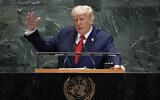 US President Donald Trump delivers remarks to the United Nations General Assembly at the UN headquarters, in New York City, on September 23, 2025. (TIMOTHY A. CLARY / AFP)