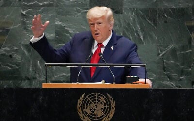 US President Donald Trump delivers remarks to the United Nations General Assembly at the UN headquarters, in New York City, on September 23, 2025. (TIMOTHY A. CLARY / AFP)