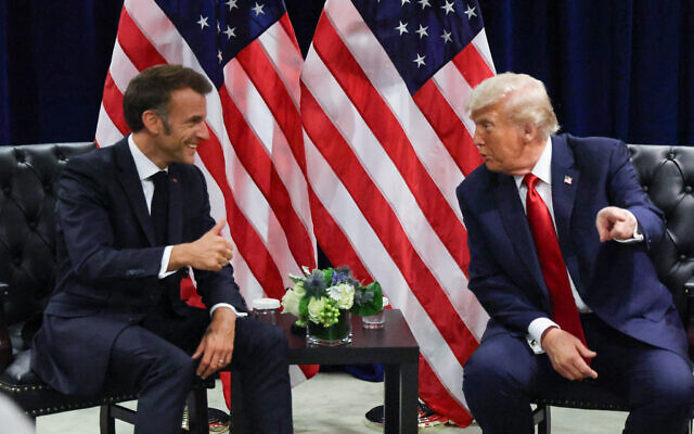 US President Donald Trump holds a bilateral meeting with France's President Emmanuel Macron on the sidelines of the United Nations General Assembly in New York City on September 23, 2025. (Photo by Ludovic MARIN / AFP) US President Donald Trump holds a bilateral meeting with France's President Emmanuel Macron on the sidelines of the United Nations General Assembly in New York City on September 23, 2025. (Photo by Ludovic MARIN / AFP)