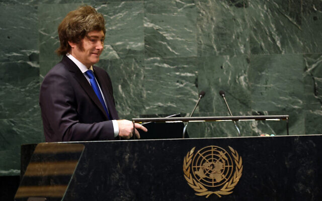 Argentina's President Javier Milei walks to the podium to address the United Nations General Assembly during the 80th session of the annual event on September 24, 2025, in New York City. (Spencer Platt/Getty Images/AFP) Argentina's President Javier Milei walks to the podium to address the United Nations General Assembly during the 80th session of the annual event on September 24, 2025, in New York City. (Spencer Platt/Getty Images/AFP)