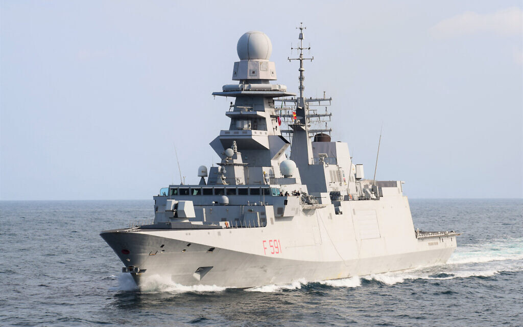 This unlocated and undated handout picture released by the Italian Navy shows the Italian frigate Virginio Fasan at sea. (Handout / Marina Militare / AFP)