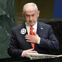 Prime Minister Benjamin Netanyahu speaks during the General Debate of the United Nations General Assembly at UN headquarters in New York City on September 26, 2025. (Photo by ANGELA WEISS / AFP)