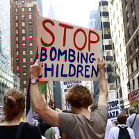 People take part in a march against Israeli Prime Minister Benjamin Netanyahu as he addresses the United Nations General Assembly in New York on September 26, 2025. (Kena Betancur/AFP)