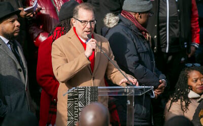 Manhattan Borough President Mark Levine speaks at the unveiling of the Gate of the Exonerated along a Central Park perimeter wall in New York City on December 19, 2022. (AP/Ted Shaffrey)
