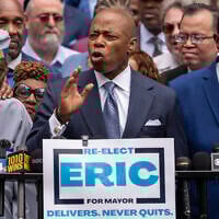 New York Mayor Eric Adams speaks during a campaign launch rally at City Hall in New York, June. 26, 2025. (AP Photo/Yuki Iwamura, File)