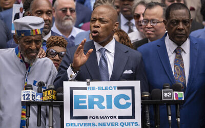 New York Mayor Eric Adams speaks during a campaign launch rally at City Hall in New York, June. 26, 2025. (AP Photo/Yuki Iwamura, File)