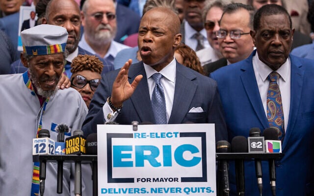 New York Mayor Eric Adams speaks during a campaign launch rally at City Hall in New York, June. 26, 2025. (AP Photo/Yuki Iwamura, File)