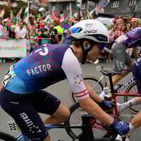 Pier-Andre Cote from the Israel Premier Tech team rides during the eleventh stage of the Spanish Vuelta cycling race, from Bilbao to Bilbao, Spain, Wednesday, Sept. 3, 2025. (AP Photo/Miguel Oses)