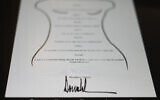 This image posted September 8, 2025, on the X account of the Democrats on the House Oversight Committee shows a sexually suggestive birthday note to Jeffrey Epstein alluding to a 'wonderful secret' and purportedly signed by US President Donald Trump, who has denied sending the note. (OversightDems/X via AP)