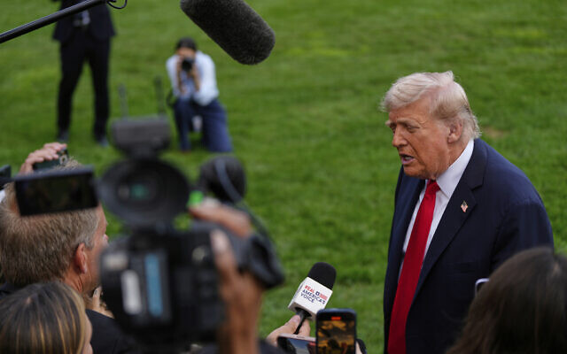 US President Donald Trump talks to reporters on the South Lawn as he departs the White House, on September 11, 2025, in Washington. (AP Photo/Julia Demaree Nikhinson) US President Donald Trump talks to reporters on the South Lawn as he departs the White House, on September 11, 2025, in Washington. (AP Photo/Julia Demaree Nikhinson)