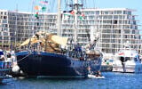 A ship that is part of the Global Sumud Flotilla prepares to depart to Gaza to deliver aid amidst Israel's blockade on the Palestinian territory, in the Tunisian port of Bizerte, September 13, 2025. (AP/Anis Mili)