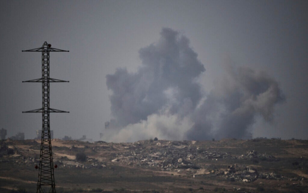 Smoke rises to the sky following an Israeli military strike in the Gaza Strip, as seen from southern Israel, Sept. 18, 2025. (AP/Leo Correa)