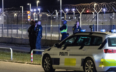 Danish police patrol at Copenhagen Airport, Denmark, Monday September 22, 2025. (Steven Knap/Ritzau Scanpix via AP)