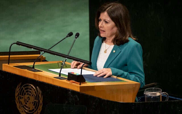 Andorra's Minister of Foreign Affairs Imma Tor Faus speaks during a high-profile meeting at the United Nations aimed at galvanizing support for a two-state solution to the Israel-Palestinian conflict, September 22, 2025, at UN headquarters. (AP Photo/Yuki Iwamura)