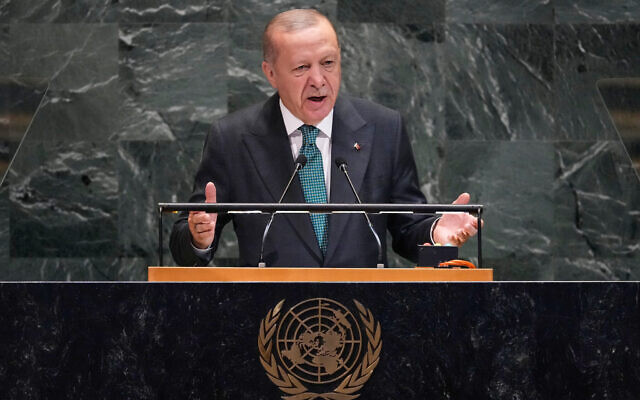 Turkiye President Recep Tayyip Erdogan addresses the 80th session of the United Nations General Assembly, September 23, 2025. (AP Photo/Richard Drew) Turkiye President Recep Tayyip Erdogan addresses the 80th session of the United Nations General Assembly, September 23, 2025. (AP Photo/Richard Drew)
