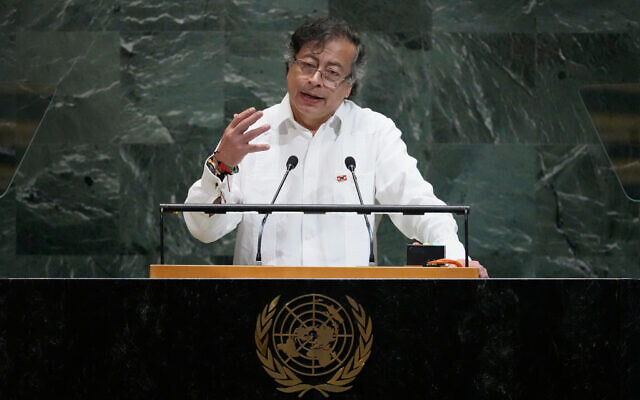 Colombian President Gustavo Petro Urrego addresses the 80th session of the United Nations General Assembly, September 23, 2025, at UN headquarters. (AP Photo/Pamela Smith) Colombian President Gustavo Petro Urrego addresses the 80th session of the United Nations General Assembly, September 23, 2025, at UN headquarters. (AP Photo/Pamela Smith)