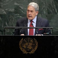 New Zealand Foreign Minister Winston Peters addresses the 80th session of the United Nations General Assembly, September 26, 2025, at UN headquarters. (AP Photo/Pamela Smith)