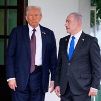 President Donald Trump greets Israeli Prime Minister Benjamin Netanyahu at the West Wing of the White House, September 29, 2025, in Washington. (AP Photo/Alex Brandon)