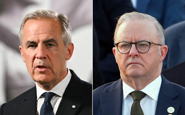 Canadian Prime Minister Mark Carney (L) speaks at a press conference at the National Palace in Mexico City on September 18, 2025. (Yuri Cortez/AFP); Australian Prime Minister Anthony Albanese attends a flag-raising ceremony marking Papua New Guinea's 50th independence anniversary in Port Moresby on September 16, 2025. (Andrew Kutan/AFP) Canadian Prime Minister Mark Carney (L) speaks at a press conference at the National Palace in Mexico City on September 18, 2025. (Yuri Cortez/AFP); Australian Prime Minister Anthony Albanese attends a flag-raising ceremony marking Papua New Guinea's 50th independence anniversary in Port Moresby on September 16, 2025. (Andrew Kutan/AFP)