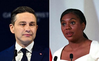 Canadian Conservative leader Pierre Poilievre (L) speaks to supporters after losing the Canadian Federal Election on April 29, 2025 in Ottawa, Canada. (Minas Panagiotakis/Getty Images North America/AFP); Britain's main opposition Conservative Party leader Kemi Badenoch in conversation at the Institute of Chartered Accountants' Hall, in central London on September 9, 2025. (Adrian Dennis/AFP) Canadian Conservative leader Pierre Poilievre (L) speaks to supporters after losing the Canadian Federal Election on April 29, 2025 in Ottawa, Canada. (Minas Panagiotakis/Getty Images North America/AFP); Britain's main opposition Conservative Party leader Kemi Badenoch in conversation at the Institute of Chartered Accountants' Hall, in central London on September 9, 2025. (Adrian Dennis/AFP)