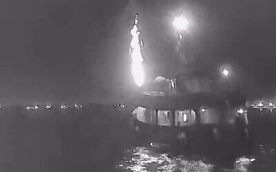 Screen capture from video of an alleged drone attack on the lead vessel of the Global Sumud Flotilla for Gaza, September 9, 2025. (X)