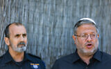 National Security Minister Itamar Ben Gvir and Israel Police chief Danny Levy visit the Bedouin town of Rahat, during a police operation, May 7, 2025. (Chaim Goldberg/Flash90)