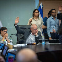 Finance Committee chair MK Hanoch Milwidsky leads a Finance committee meeting at the Knesset, the Israeli parliament in Jerusalem on August 12, 2025. (Yonatan Sindel/Flash90)