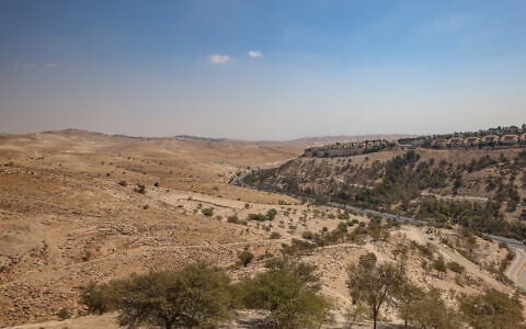 View of the area of the planned controversial E1 West Bank construction project between Jerusalem and Maale Adumim, August 21, 2025 (Jamal Awad/Flash90)