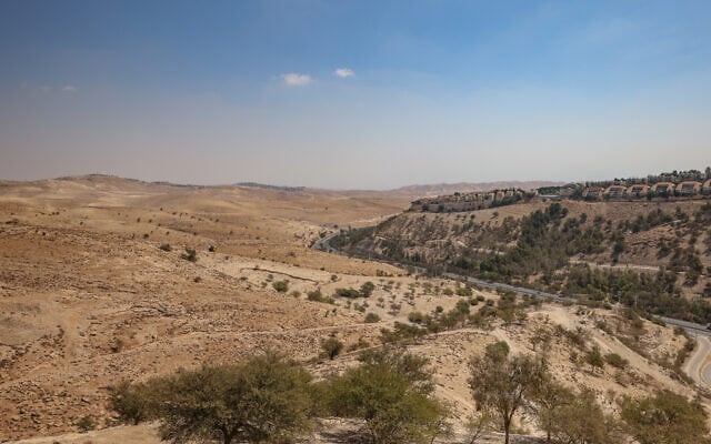 View of the area of the planned controversial E1 West Bank construction project between Jerusalem and Maale Adumim, August 21, 2025 (Jamal Awad/Flash90)