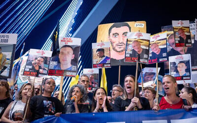 Thousands attend a protest march in Jerusalem, calling for a deal to end to the war and secure the release of all the hostages from Hamas captivity, September 6, 2025. (Yonatan Sindel/FLASH90)
