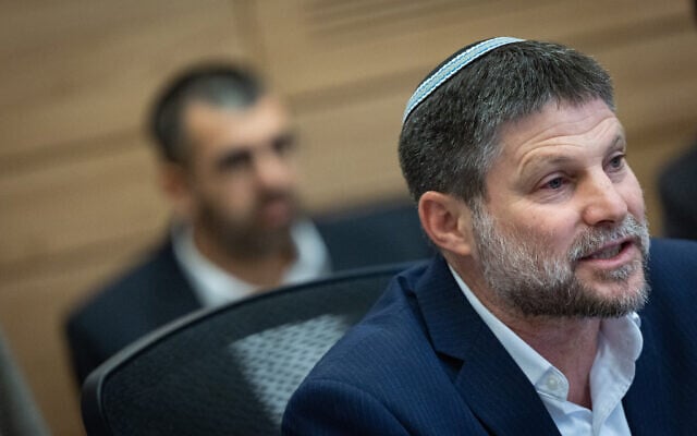 Finance Minister Bezalel Smotrich attends a committee meeting at the Knesset in Jerusalem on August 14, 2025. (Yonatan Sindel/Flash90) Finance Minister Bezalel Smotrich attends a committee meeting at the Knesset in Jerusalem on August 14, 2025. (Yonatan Sindel/Flash90)