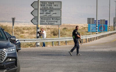 Israeli security forces near the scene where two Israeli soldiers were killed in a stabbing and shooting attack at the Allenby Crossing between the West Bank and Jordan, September 18, 2025. (Oren Ben Hakoon/Flash90) Israeli security forces near the scene where two Israeli soldiers were killed in a stabbing and shooting attack at the Allenby Crossing between the West Bank and Jordan, September 18, 2025. (Oren Ben Hakoon/Flash90)