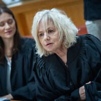 Attorney General Gali Baharav-Miara attends a ceremony for outgoing Supreme Court Justice Yosef Elron at the Supreme Court in Jerusalem, September 18, 2025. (Yonatan Sindel/Flash90)