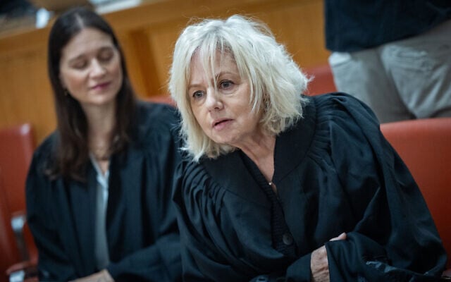 Attorney General Gali Baharav-Miara attends a ceremony for outgoing Supreme Court Justice Yosef Elron at the Supreme Court in Jerusalem, September 18, 2025. (Yonatan Sindel/Flash90)