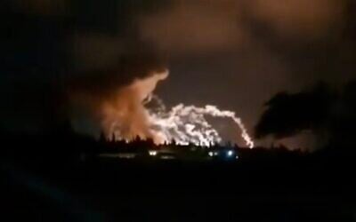 Screen capture from video purportedly showing an alleged Israeli air strike on Homs, Syria, September 8, 2025. (X) Screen capture from video purportedly showing an alleged Israeli air strike on Homs, Syria, September 8, 2025. (X)