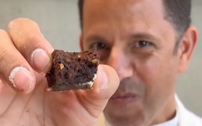 Chef Yaki Sagi and the Lalush brownies, beloved by many Kibbutz Be'eri members. (Courtesy)
