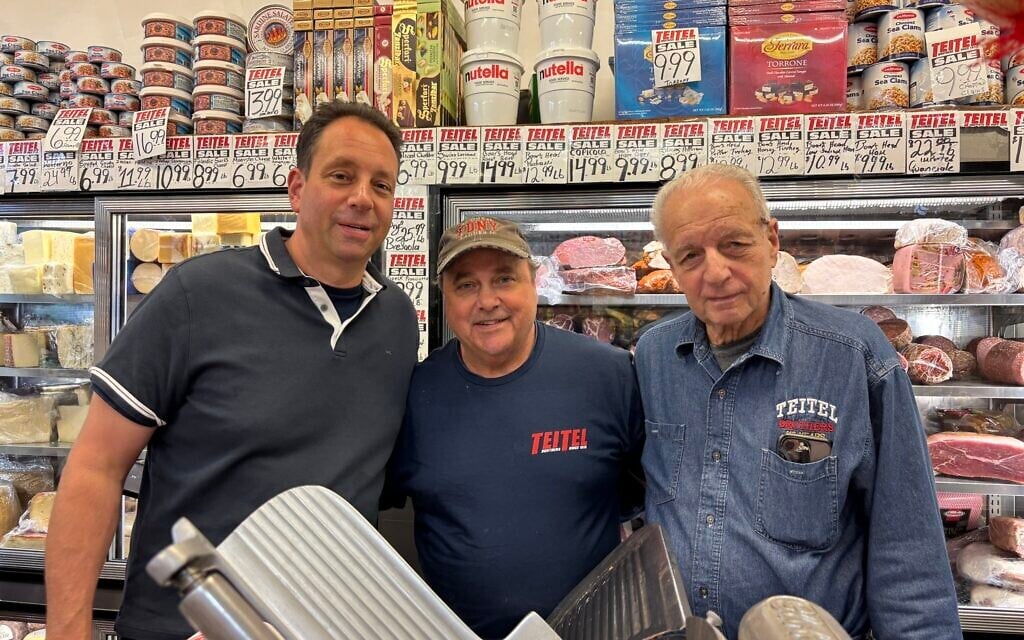 From left, Eddie and Michael Teitel with their father Gilbert at the Teitel Brothers grocery store in the Bronx, New York, 2025. (Cathryn J. Prince) From left, Eddie and Michael Teitel with their father Gilbert at the Teitel Brothers grocery store in the Bronx, New York, 2025. (Cathryn J. Prince)