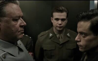 Screen capture showing Russell Crowe, left, as German Nazi leader Hermann Göring, facing Rami Malek, as US Army psychiatrist Douglas Kelley, in the historical drama movie 'Nuremberg.' (YouTube)