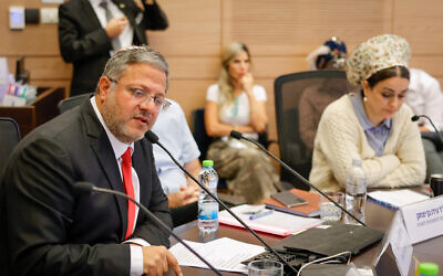 National Security Minister Itamar Ben Gvir and Otzma Yehudit MK Limor Son Har-Melech attend a meeting of the Knesset National Security Committee, September 28, 2025. (Noam Moskowitz, Office of the Knesset Spokesperson/ File)