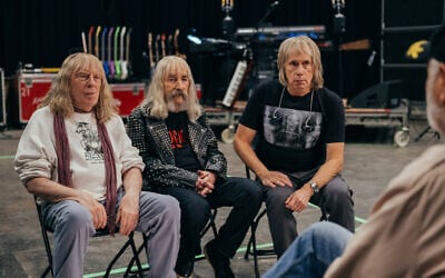 From left, Michael McKean, Harry Shearer and Christopher Guest in a still from 'Spinal Tap II.' (Courtesy Bleecker Street Films)
