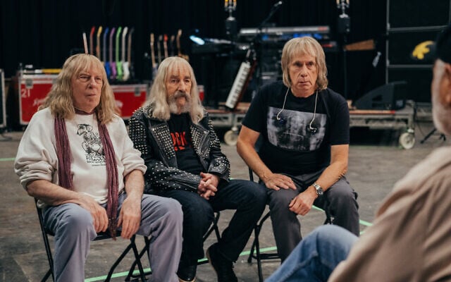 From left, Michael McKean, Harry Shearer and Christopher Guest in a still from 'Spinal Tap II.' (Courtesy Bleecker Street Films)