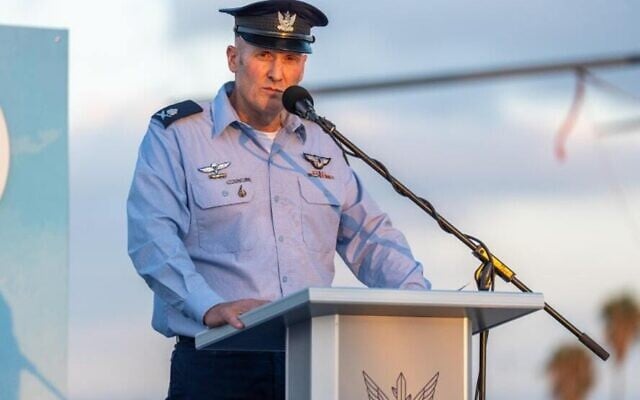 Israel Air Force chief Maj. Gen Tomer Bar speaks at a change of command ceremony at Tel Nof air base, September 2, 2025. (Israel Defense Forces) Israel Air Force chief Maj. Gen Tomer Bar speaks at a change of command ceremony at Tel Nof air base, September 2, 2025. (Israel Defense Forces)