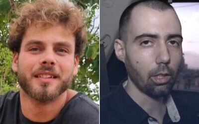 L: Hamas-held hostage Alon Ohel (Courtesy); R: Guy Gilboa-Dalal, held hostage by Hamas, is seen in a propaganda video, which also showed Ohel, that the terror group released on September 5, 2025. L: Hamas-held hostage Alon Ohel (Courtesy); R: Guy Gilboa-Dalal, held hostage by Hamas, is seen in a propaganda video, which also showed Ohel, that the terror group released on September 5, 2025.
