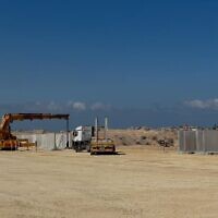 Israeli construction vehicles at one the new GHF sites in Rafah, September 10, 2025 (Lazar Berman/The Times of Israel)